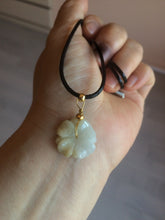 Load image into Gallery viewer, Type A 100Natural 3D light yellow/white jadeite Jade Hawaii flower Pendant necklace AF32
