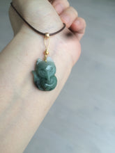 Load image into Gallery viewer, 100% natural type A dark green/black jadeite jade fox pendant necklace C34
