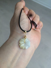 Load image into Gallery viewer, Type A 100Natural 3D light yellow/white jadeite Jade Hawaii flower Pendant necklace AF32
