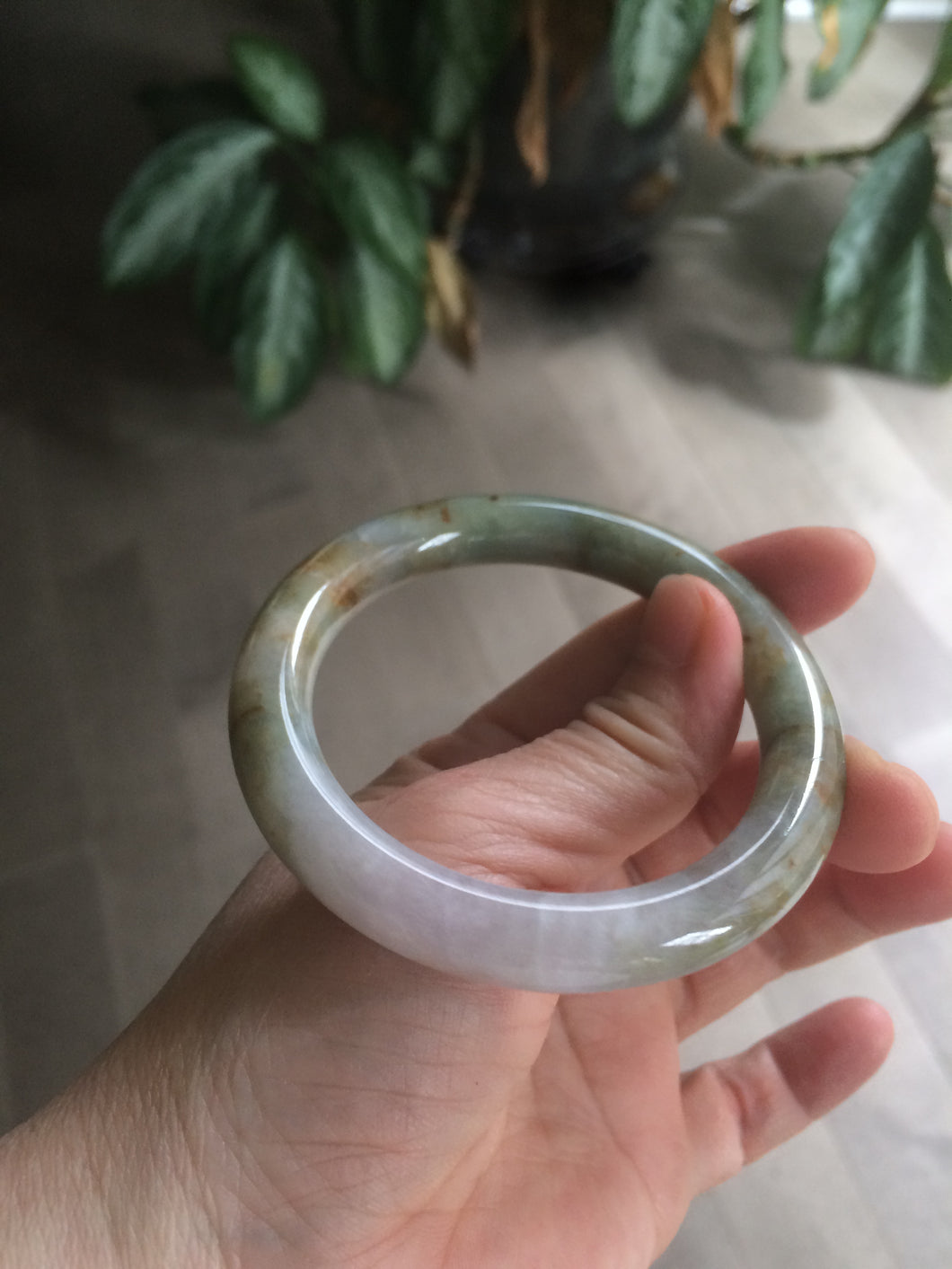 53.5mm certified Type A 100% Natural green/purple/brown round cut Jadeite Jade bangle Y108-1424