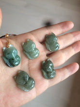 Load image into Gallery viewer, 100% natural type A dark green/black jadeite jade fox pendant necklace C34
