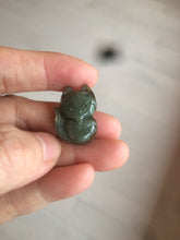 Load image into Gallery viewer, 100% natural type A dark green/black jadeite jade fox pendant necklace C34
