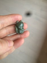 Load image into Gallery viewer, 100% natural type A dark green/black jadeite jade fox pendant necklace C34
