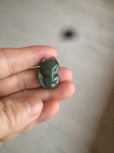 Load image into Gallery viewer, 100% natural type A dark green/black jadeite jade fox pendant necklace C34
