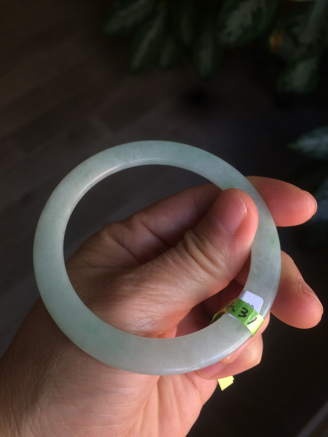 54.3mm Certified Type A 100% Natural light green super thin style Jadeite bangle U59-6990