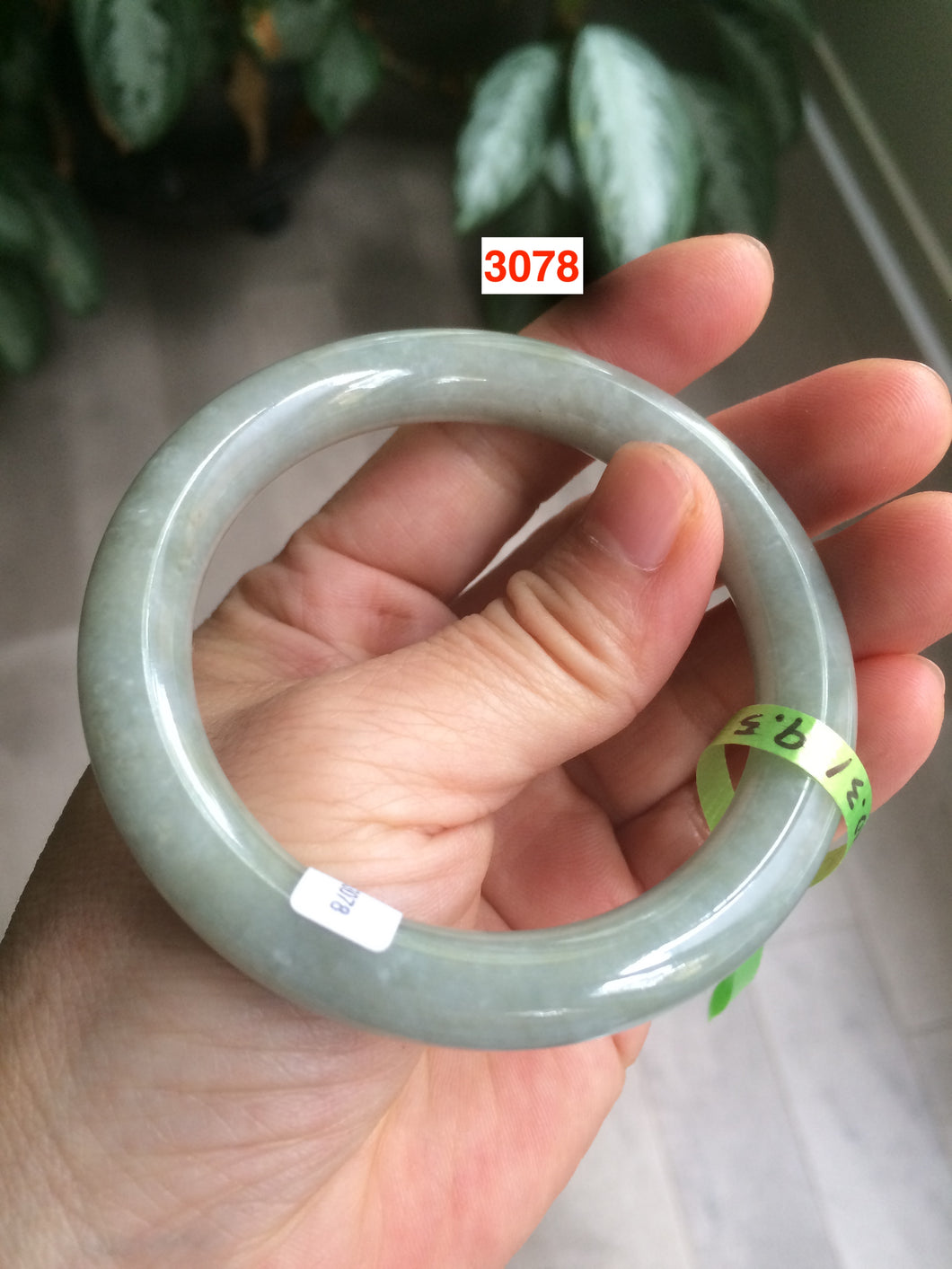 Certified 53.8mm type A 100% Natural bean green/gray round cut Jadeite Jade bangle group Y93 (Clearance item)