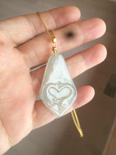 Load image into Gallery viewer, 100% Natural super icy watery light green concentric hearts/pinky promise jadeite Jade pendant necklace AB81-4359 Best gift for valentines!
