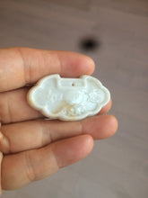 Load image into Gallery viewer, 100% Natural green/white icy Jadeite Jade healthy and longevity lock pendant AF30
