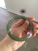 Load image into Gallery viewer, 57.4mm certified dark green/gray/ round cut Hetian nephrite jade bangle F69-6454
