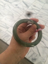 Load image into Gallery viewer, 57.4mm certified dark green/gray/ round cut Hetian nephrite jade bangle F69-6454
