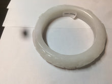 Load image into Gallery viewer, 52.8mm Certified 100% Natural white with carved peony butterfly nephrite Hetian Jade bangle HF12-4555
