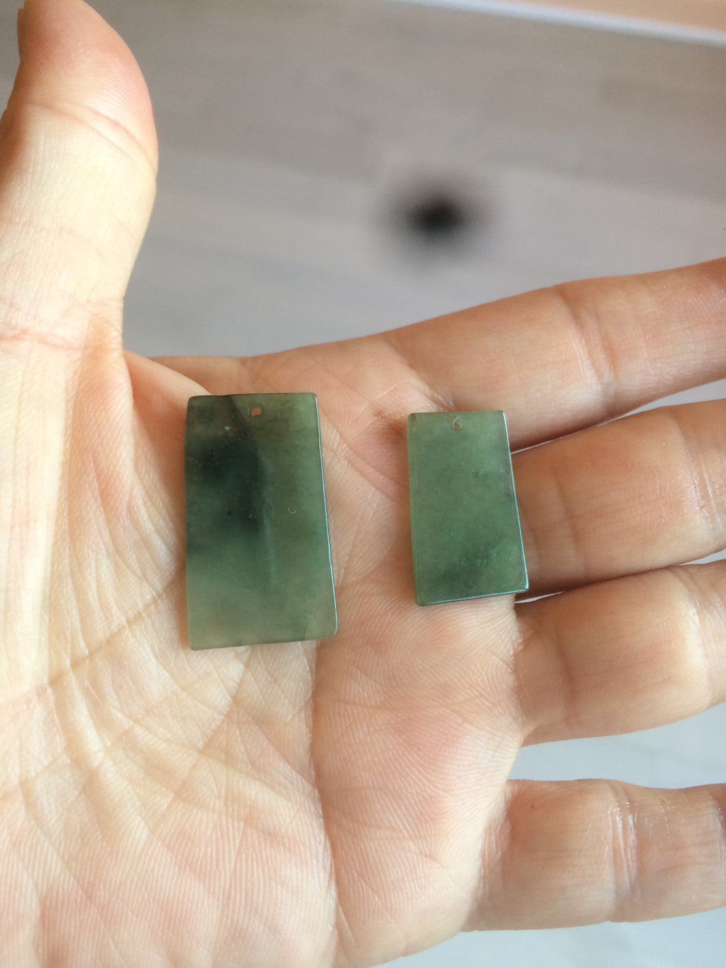 100% natural icy watery dark green jadeite jade safe and sound couple pendant pair AF26