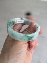 Load image into Gallery viewer, 52.6mm 100% natural Type A green/yellow/white with floating green flowers square jadeite jade bangle A85-8807
