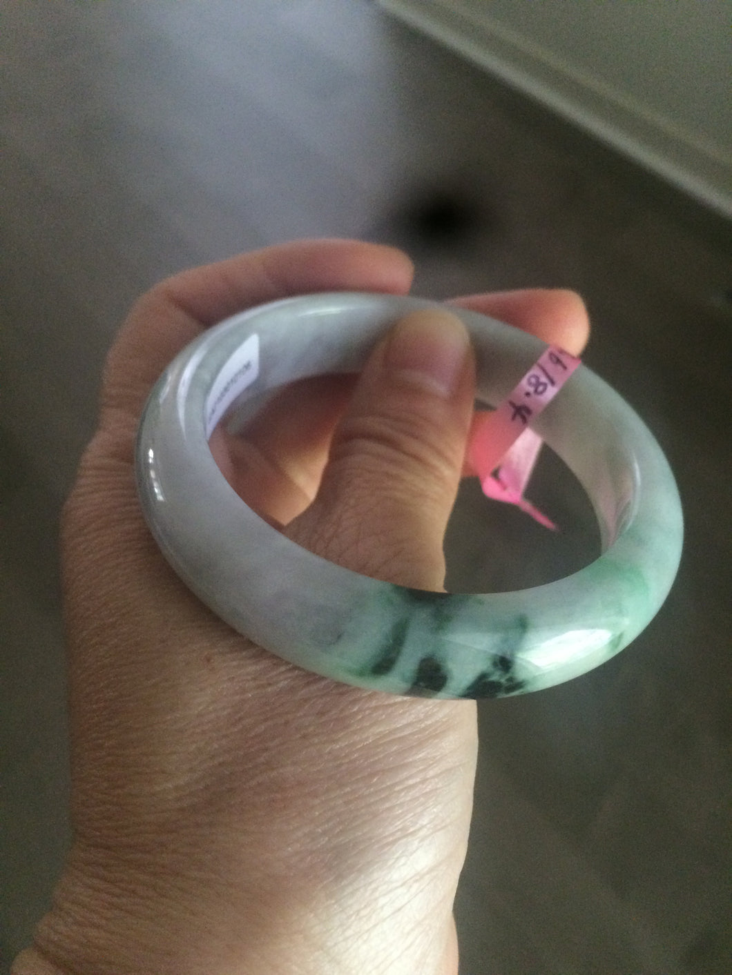 55.2mm certified type A 100% Natural sunny green/purple/gray jadeite jade bangle A22-0106