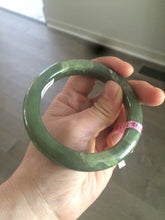 Load image into Gallery viewer, 57.4mm certified dark green/gray/ round cut Hetian nephrite jade bangle F69-6454
