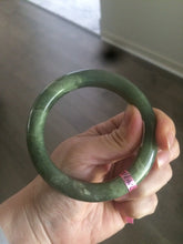 Load image into Gallery viewer, 57.4mm certified dark green/gray/ round cut Hetian nephrite jade bangle F69-6454
