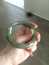 Load image into Gallery viewer, 57.4mm certified dark green/gray/ round cut Hetian nephrite jade bangle F69-6454
