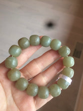 Load image into Gallery viewer, 100% Natural 13.8x13mm green/yellow/brown vintage style nephrite Hetian Jade bead man bracelet HF9
