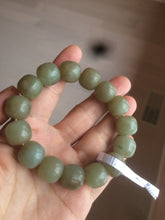 Load image into Gallery viewer, 100% Natural 13.8x13mm green/yellow/brown vintage style nephrite Hetian Jade bead man bracelet HF9
