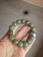 Load image into Gallery viewer, 100% Natural 13.8x13mm green/yellow/brown vintage style nephrite Hetian Jade bead man bracelet HF9
