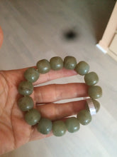 Load image into Gallery viewer, 100% Natural 13.8x13mm green/yellow/brown vintage style nephrite Hetian Jade bead man bracelet HF9
