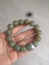 Load image into Gallery viewer, 100% Natural 13.8x13mm green/yellow/brown vintage style nephrite Hetian Jade bead man bracelet HF9
