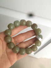 Load image into Gallery viewer, 100% Natural 13.8x13mm green/yellow/brown vintage style nephrite Hetian Jade bead man bracelet HF9
