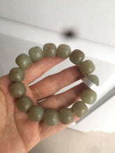 Load image into Gallery viewer, 100% Natural 13.8x13mm green/yellow/brown vintage style nephrite Hetian Jade bead man bracelet HF9
