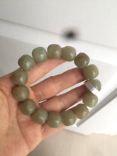 Load image into Gallery viewer, 100% Natural 13.8x13mm green/yellow/brown vintage style nephrite Hetian Jade bead man bracelet HF9
