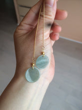 Load image into Gallery viewer, 100% Natural icy watery blue/green/gray plate (蝉翼) dangling Guatemala jadeite Jade earring S46

