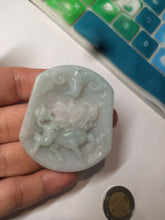 Load image into Gallery viewer, 100% natural light green/white QiLin and Bull head jadeite jade necklace AF35
