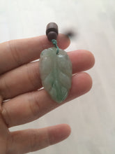 Load image into Gallery viewer, type A 100% Natural icy watery green/gray Jadeite Jade leaf pendant necklace AH57
