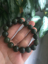 Load image into Gallery viewer, 100% Natural 11-12.5mm dark green round shape nephrite Hetian Jade bead bracelet A25 (河磨玉，和田玉籽料)
