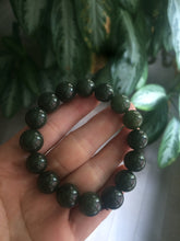 Load image into Gallery viewer, 100% Natural 11-12.5mm dark green round shape nephrite Hetian Jade bead bracelet A25 (河磨玉，和田玉籽料)
