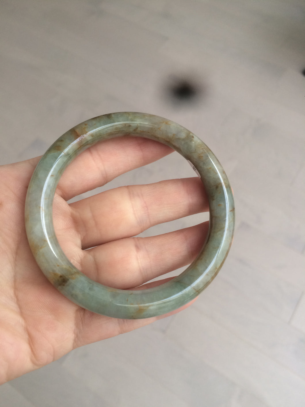 56.8mm certified Type A 100% Natural green/brown round cut Jadeite Jade bangle KS87-1441