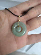 Load image into Gallery viewer, 23.6mm Type A 100% Natural light green Jadeite Jade concentric circle safety Guardian ring Pendant (子母扣,同心环) AF44-1

