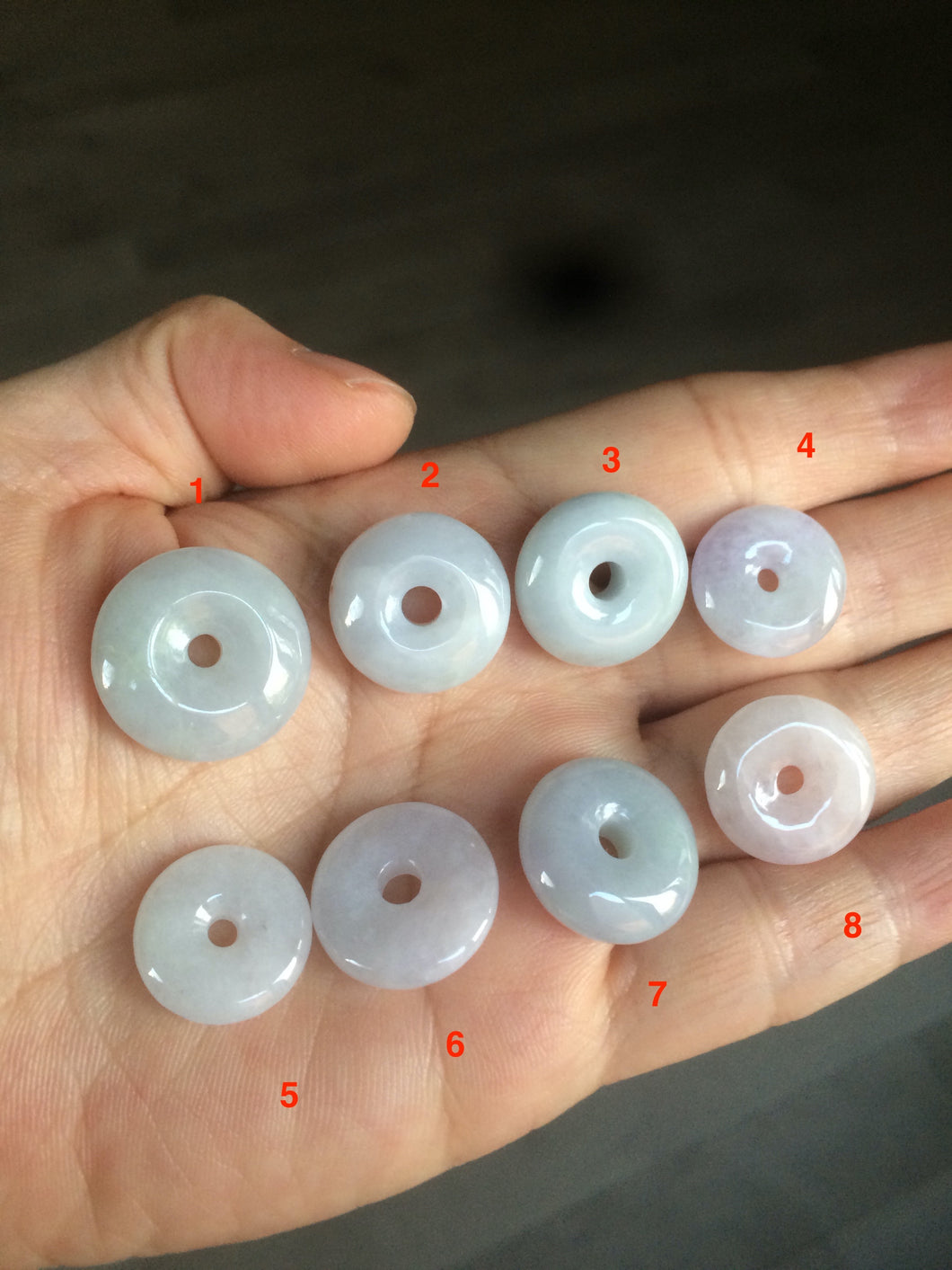 16.5-19.8mm Type A 100% Natural light purple/white Jadeite Jade Safety Guardian Button donut Pendant group AT71 add on item