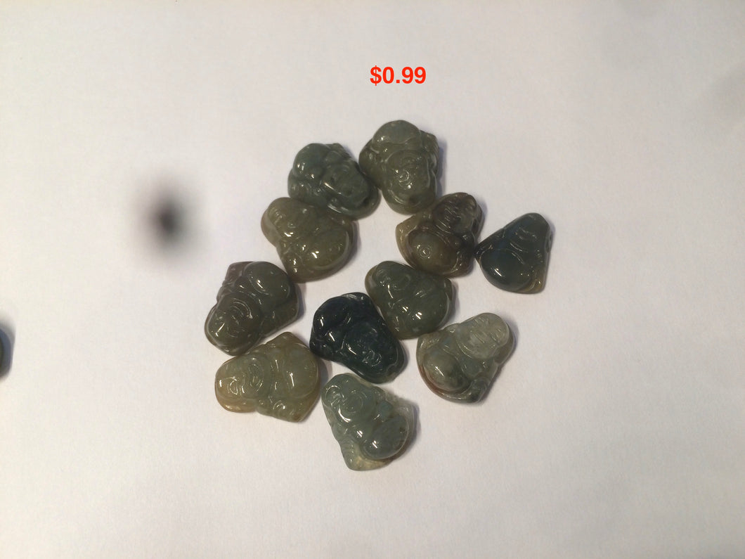 100% Natural type A dark green/brown small happy buddha (拇指佛) jadeite Jade beads AF29
