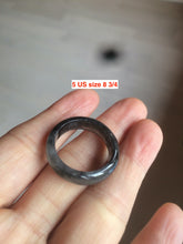 Load image into Gallery viewer, Size 7-10 100% natural type A black white green (乌鸡翡翠)  jadeite jade band ring AM4 (add on item!)

