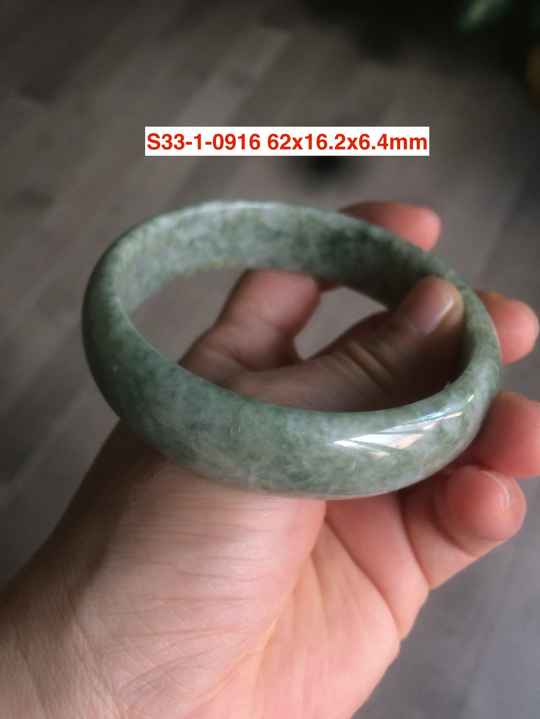 60-64mm certified 100% Natural type A green/gray jadeite jade bangle group S33 (Clearance)