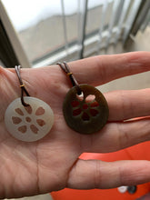 Load image into Gallery viewer, Certified 100% Natural nephrite Hetian beige/brown cutout lotus couple pendant pair RP-3
