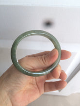 Load image into Gallery viewer, 52.5mm Certified Type A 100% Natural oily dark green/gary oval Jadeite Jade oval bangle etsyAT10-1498
