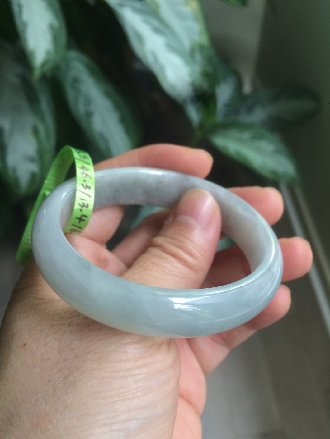 50mm Certified Type A 100% Natural icy light green oval Jadeite Jade bangle N59-3920