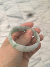 Load image into Gallery viewer, 50mm Type A 100% Natural green/white with green floating flowers Jadeite Jade bangle AJ49-0102
