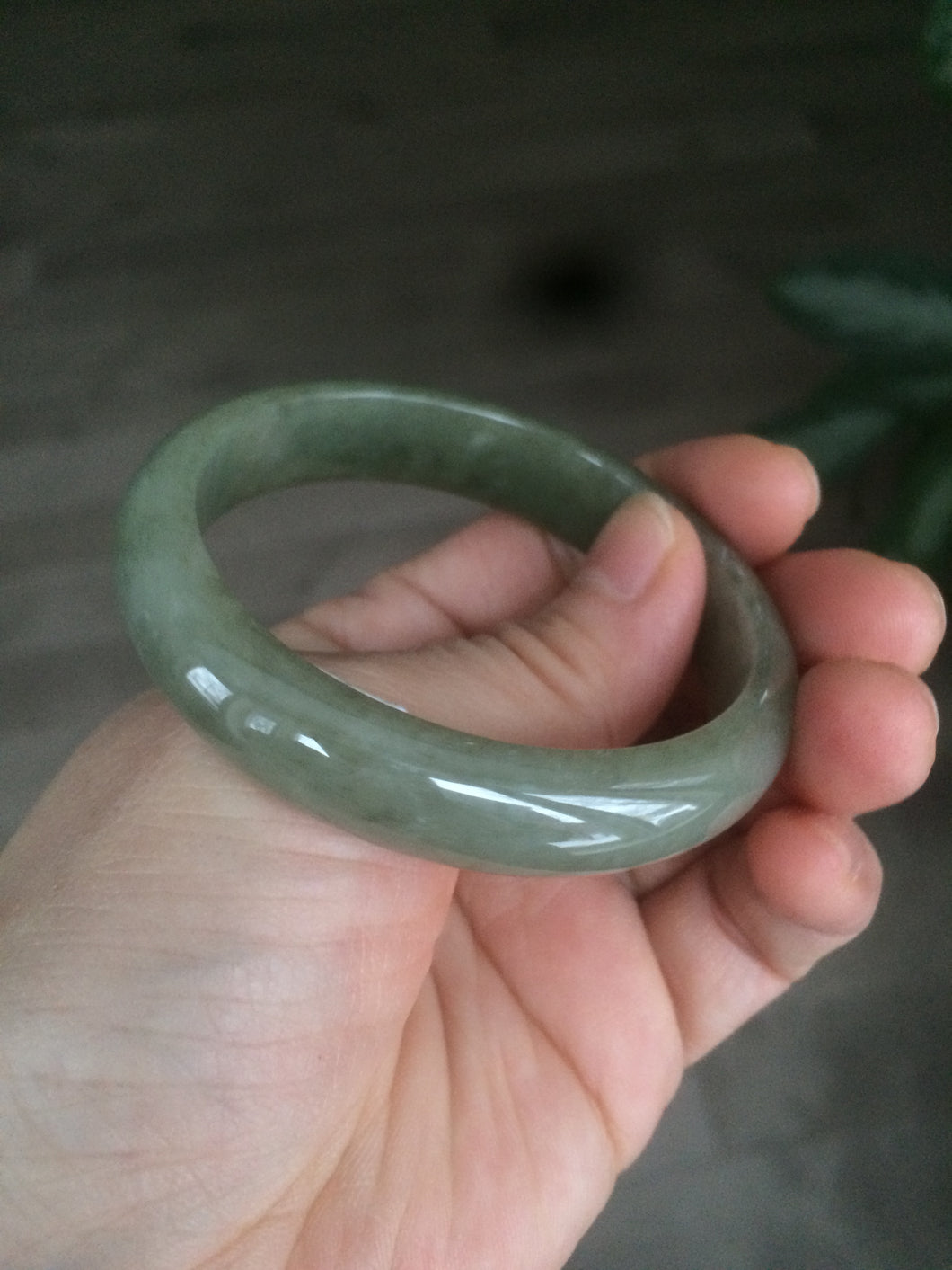 50mm Certified Type A 100% Natural dark green/gray oval Jadeite Jade bangle AJ5-2852