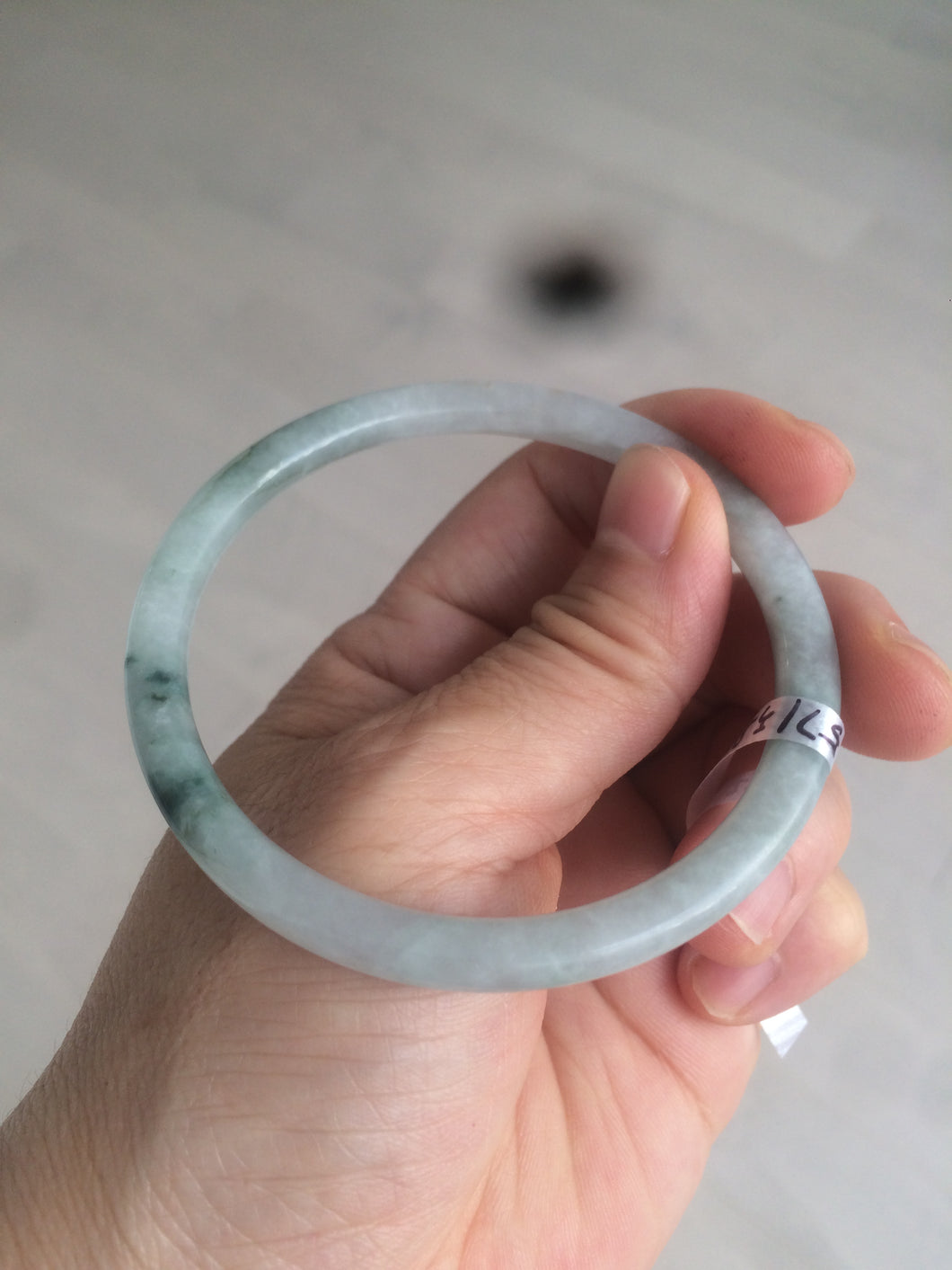 57mm Certified type A 100% Natural icy watery light green slim round cut jadeite jade bangle AS22-0145