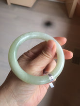 Load image into Gallery viewer, Certified 55.5mm 100% Natural light fresh green/white with flying snow round cut nephrite Hetian Jade bangle HT23-0194
