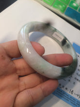 Load image into Gallery viewer, 61.7mm certified 100% natural type A sunny green/dark green/white chubby jadeite jade bangle D79-0673
