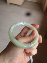 Load image into Gallery viewer, Certified 55.5mm 100% Natural light fresh green/white with flying snow round cut nephrite Hetian Jade bangle HT23-0194
