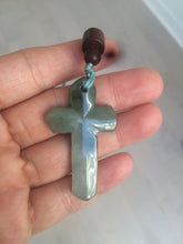 Load image into Gallery viewer, 100% Natural type A yellow/white/gray/dark green jadeite Jade Hand-held cross or cross pendant necklace AF47
